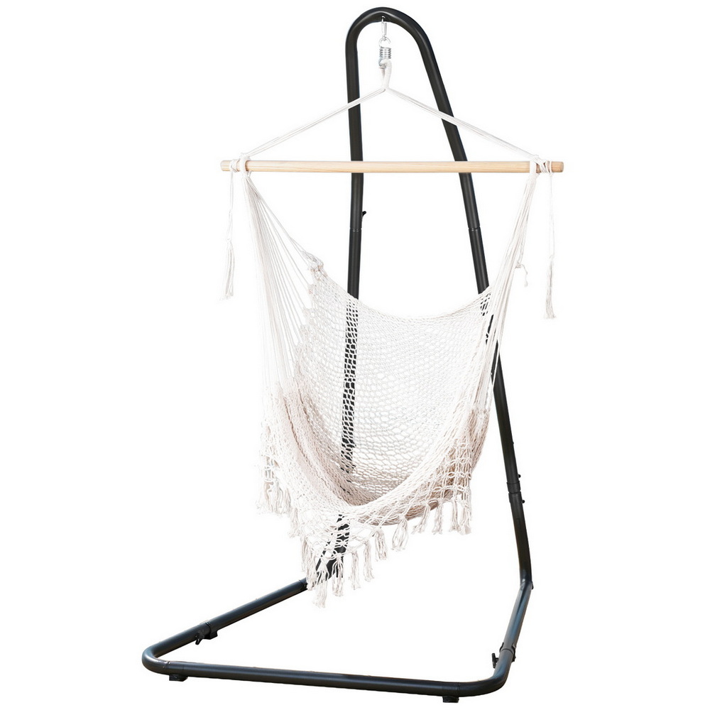 HM-CHAIR-MESH-CREAM-A-202508051814-00 Gardeon Hammock Hanging Chair with Heavy Duty Steel Stand - Image 1