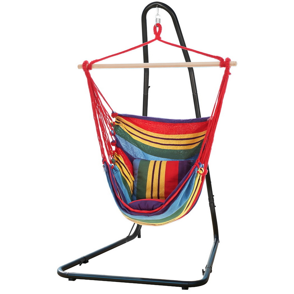 HM-CHAIR-PILLOW-RAINBOW-A-202508211842-00 Gardeon Hammock Chair with Heavy Duty Steel Stand - Image 1