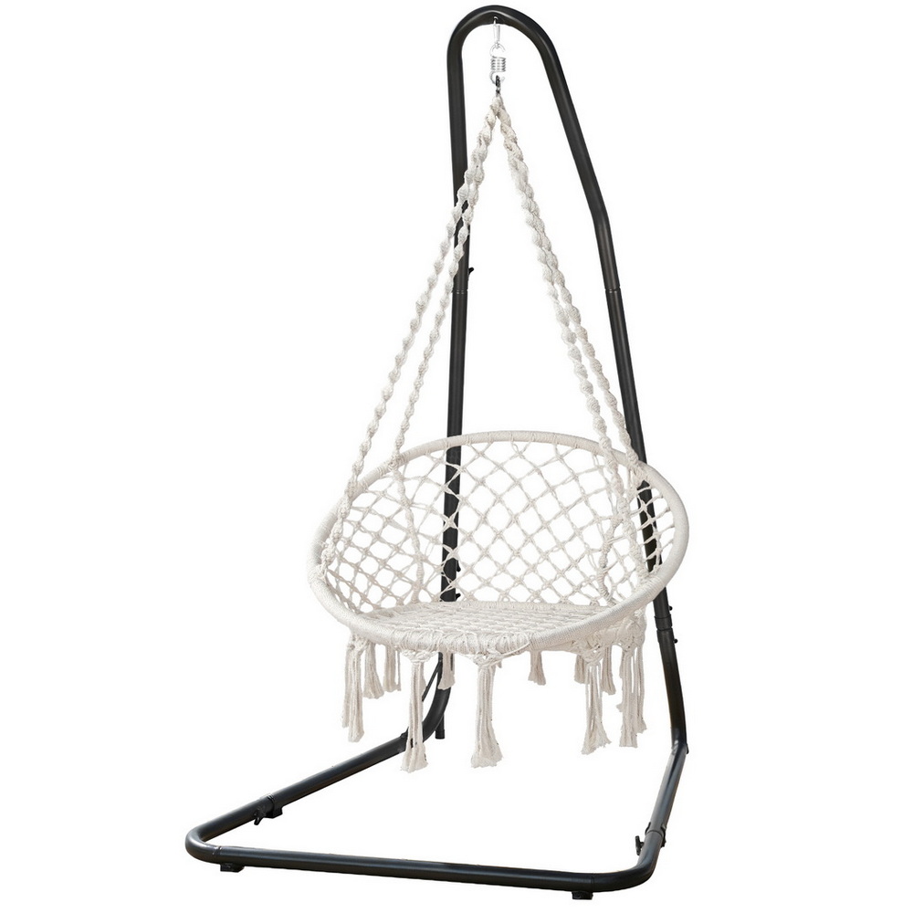 HM-CHAIR-SWING-CREAM-A-202508051814-00 Gardeon Hammock Hanging Chair with Steel Stand - Image 1