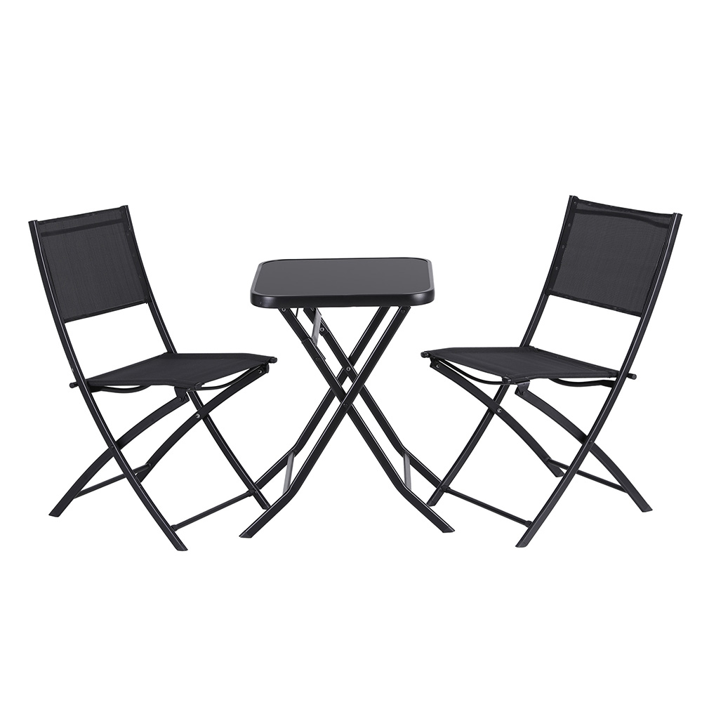 ODF-BISTRO-FDTEX-BK-202508211842-00 Gardeon Outdoor Bistro Set Folding Table and Chairs Patio Furniture Garden Steel Black - Image 1