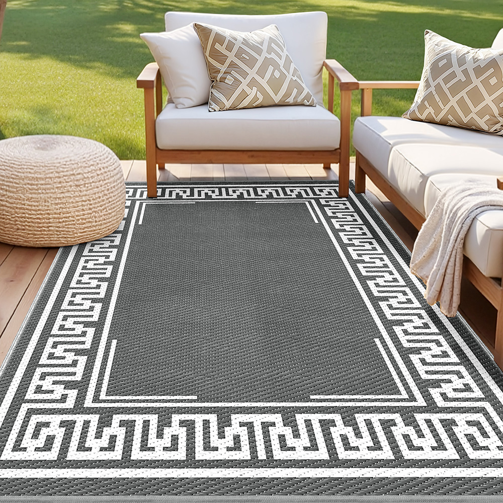 OR-5X8FT-FRAME-GY-202508291330-06 Gardeon Outdoor Rugs 152x244cm Large Carpet Reversible Area Mat PP Dual-Sided Patio Rug Greek Key - Image 1