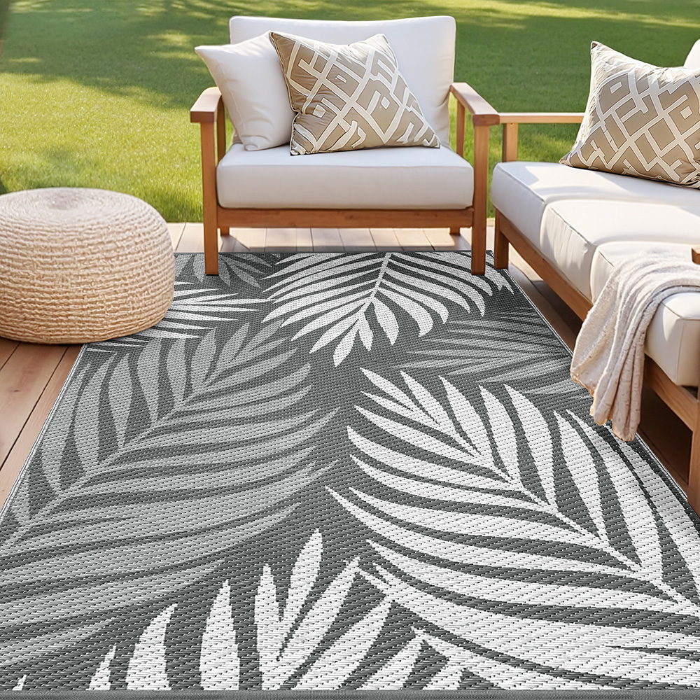 OR-5X8FT-LEAF-GY-202508291330-06 Gardeon Outdoor Rugs 152x244cm Large Carpet Reversible Area Mat PP Dual-Sided Patio Rug Leaf - Image 1