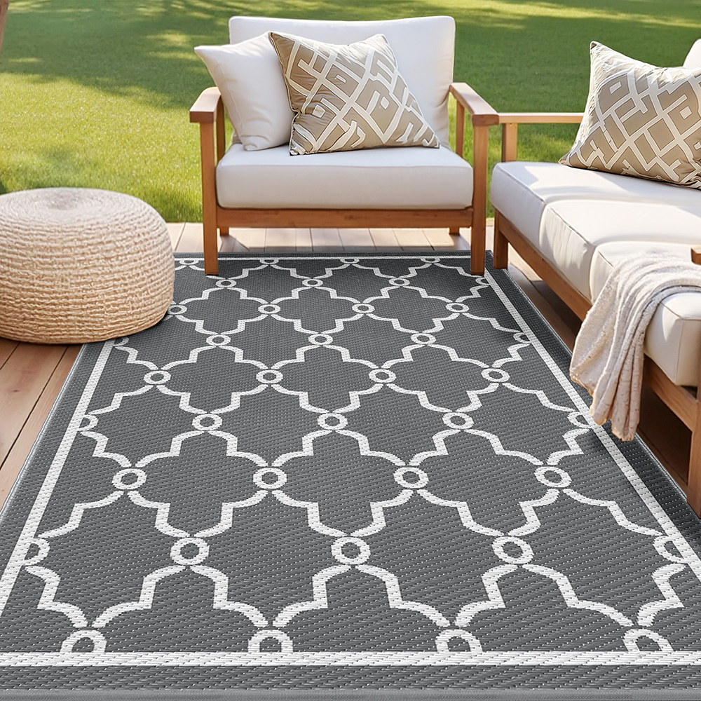 OR-5X8FT-MAROC-GY-202508291330-06 Gardeon Outdoor Rugs 152x244cm Large Carpet Reversible Area Mat PP Dual-Sided Patio Rug Maroc - Image 1