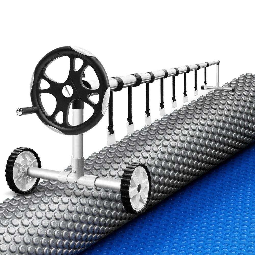 PC-105X42-XL-DX-BL-ROLLER-202508051640-00 Aqua Buddy Pool Cover 600 Micron Solar Heat Blanket LDPE 10.5x4.2m w/ 5.55m Roller - Image 1