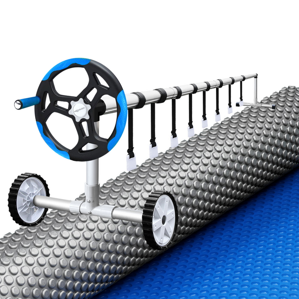 PC-105X42-XL-DX-BL-ROLLER-BU-202508051640-00 Aqua Buddy Pool Cover 600 Micron Solar Heat Blanket 10.5x4.2m w/ 5.55m Roller Blue - Image 1