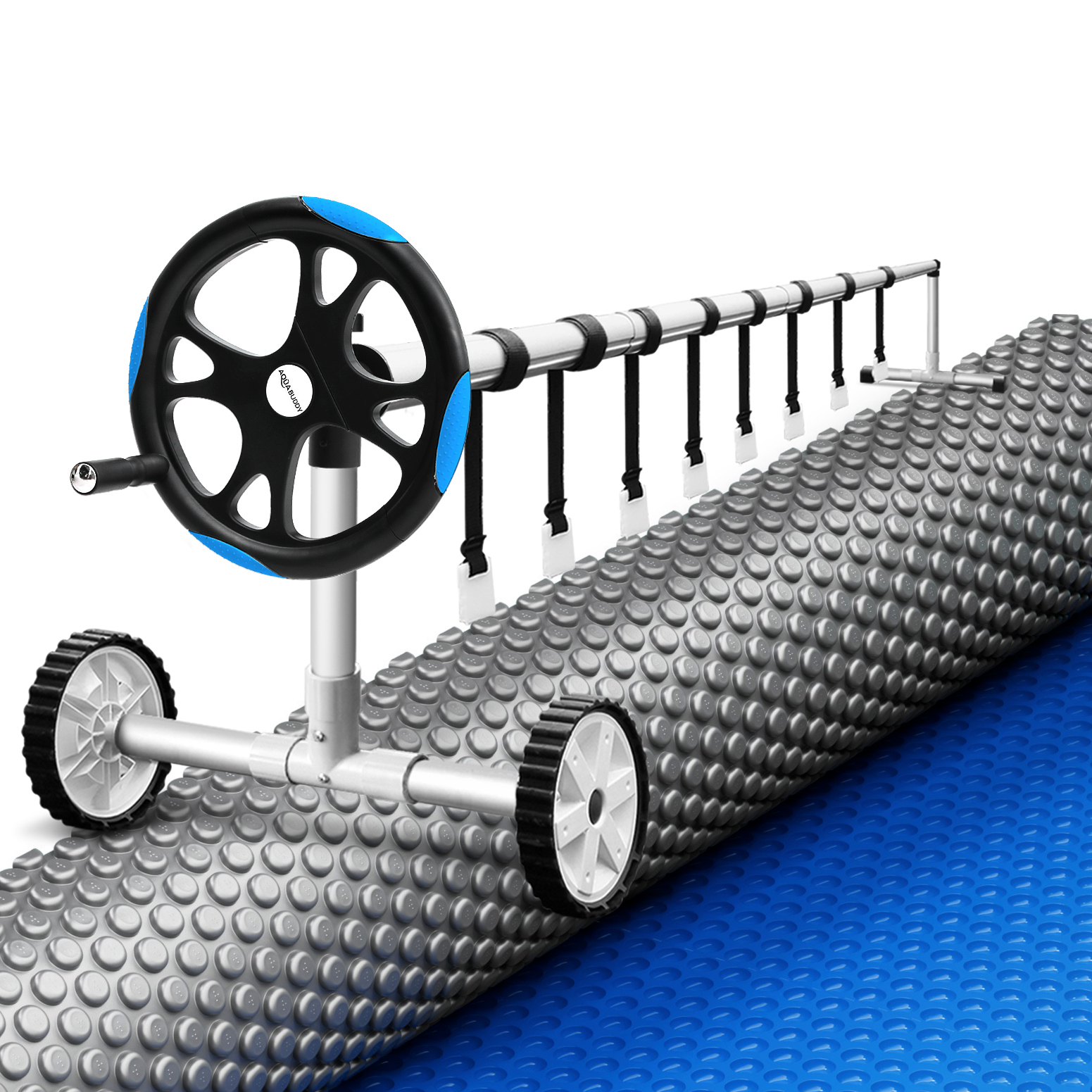 PC-80X42-XL-DX-BL-ROLLER-BU-202508051640-00 Aqua Buddy Pool Cover 600 Micron Solar Heat Blanket 8x4.2m w/ 5.55m Roller Blue - Image 1