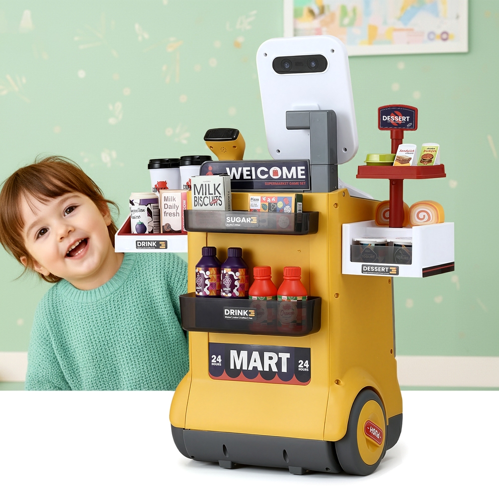 PLAY-B-MARKET-48PCS-YL-202509291426-00 Keezi Kids Pretend Playset Supermarket Shopping Role Play Toy Cash Food 48PCS - Image 1