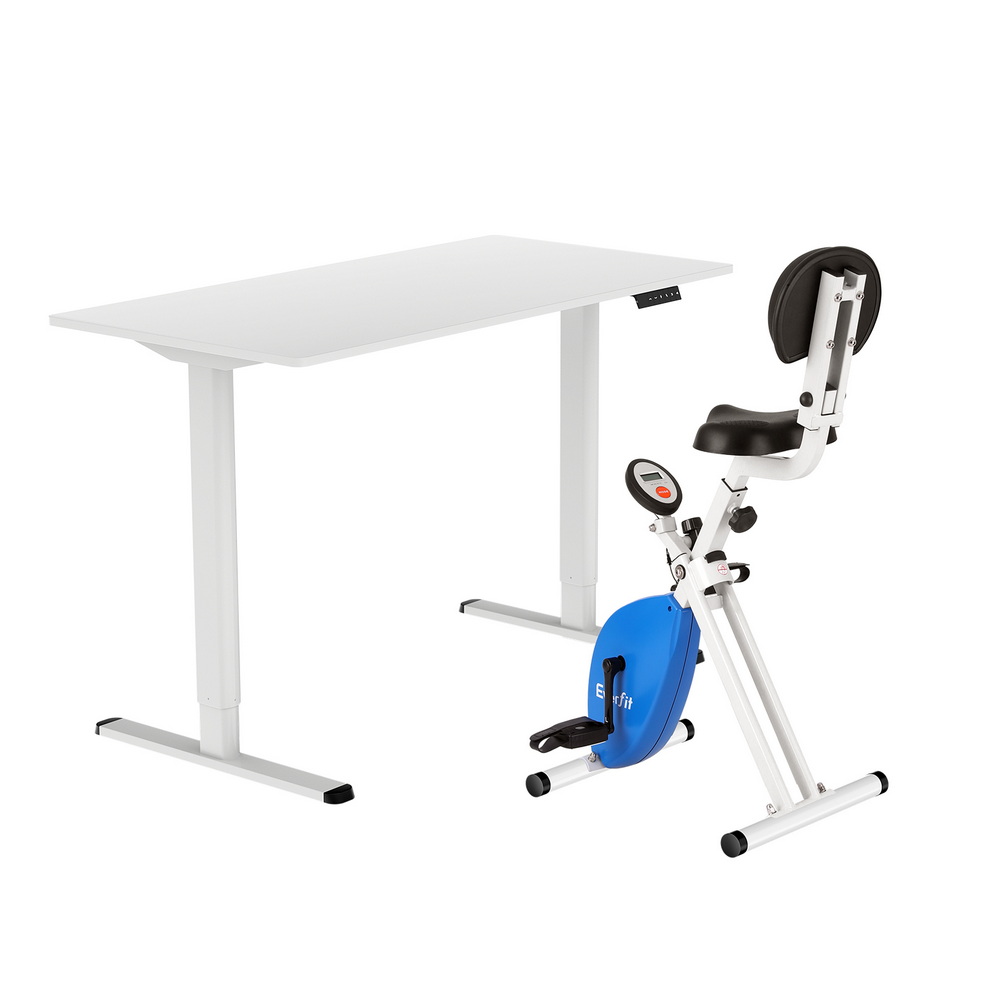 SDEB-ET157-WH-120-DB02-202508251220-00 Artiss Under Desk Folding X-Bike with 120cm Automatic Standing Desk Magnetic Resistance White - Image 1