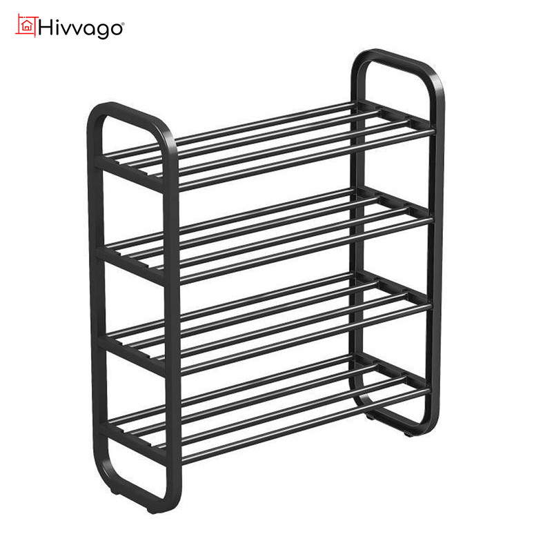 V1003-HW-SBS037-BK-202507301004-00 Hivvago 4-Layer Shoe Rack – Compact Steel Frame Organizer for Entryway, Black - Image 1