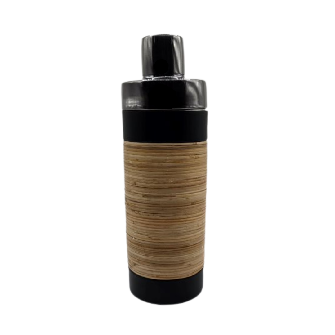 V1026-KLCDIM0008-202507081035-00 Plantation Cocktail Shaker - Matte Black with Rattan Wrap | Stainless Steel Barware - Image 1