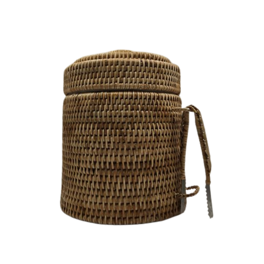 V1026-KLCDIM0014-202507081035-00 Rattan Ice Bucket with Matching Tongs - Natural | 20cm Entertainer's Bar Accessory - Image 1