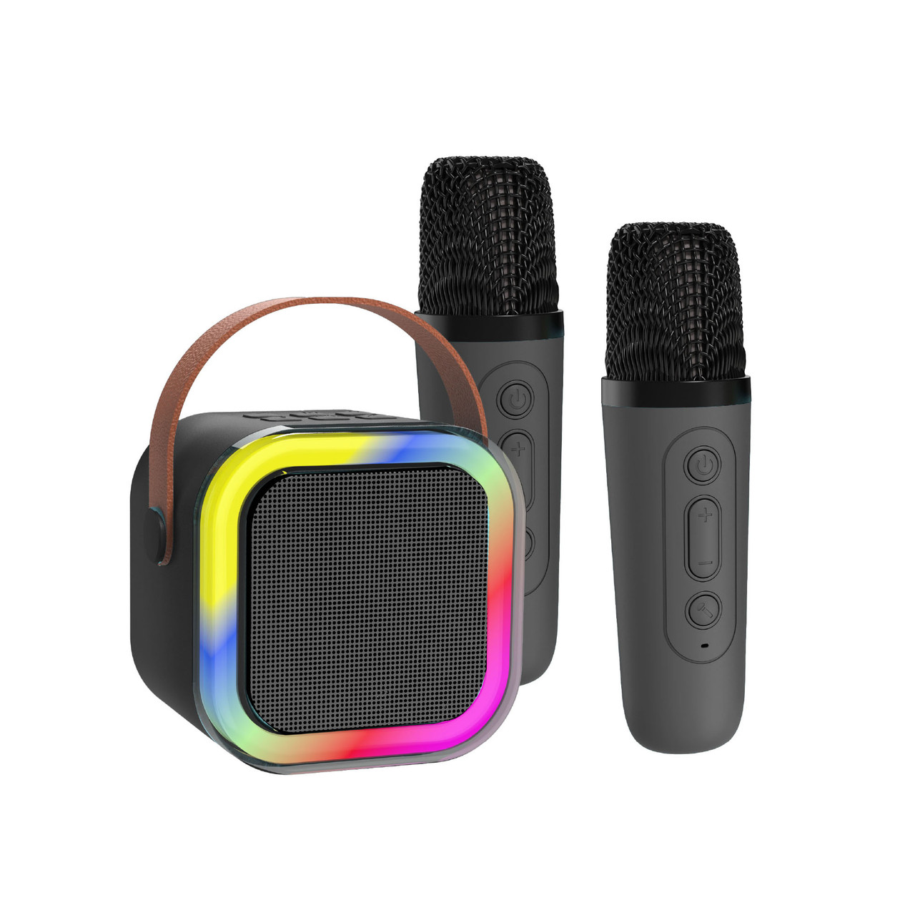 V1031-SP-KA10BK-891-202507301035-00 Laser Mini Karaoke Speaker with 2 Wireless Mics - Black - Image 1