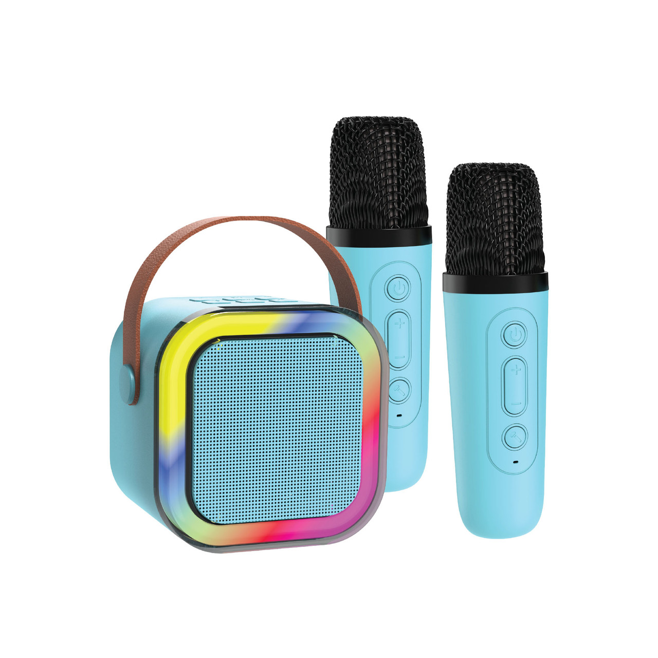 V1031-SP-KA10BL-549-202507251015-00 Laser Mini Karaoke Speaker with 2 Wireless Mics - Blue - Image 1