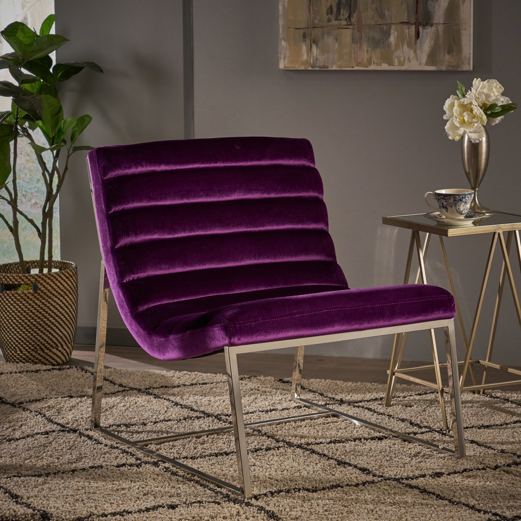 V1041-JMC-1060PLUM-202507151056-00 Glorie Plum Velvet Sofa Accent Chair ArmChair - Image 1