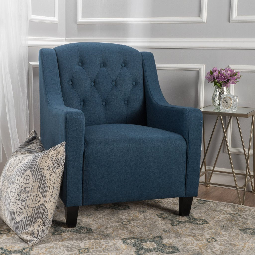 V1041-JSF-5007DARKBLUE-202507151106-00 Canberra Linen Fabric Tufted Armchair in Dark Blue - Image 1