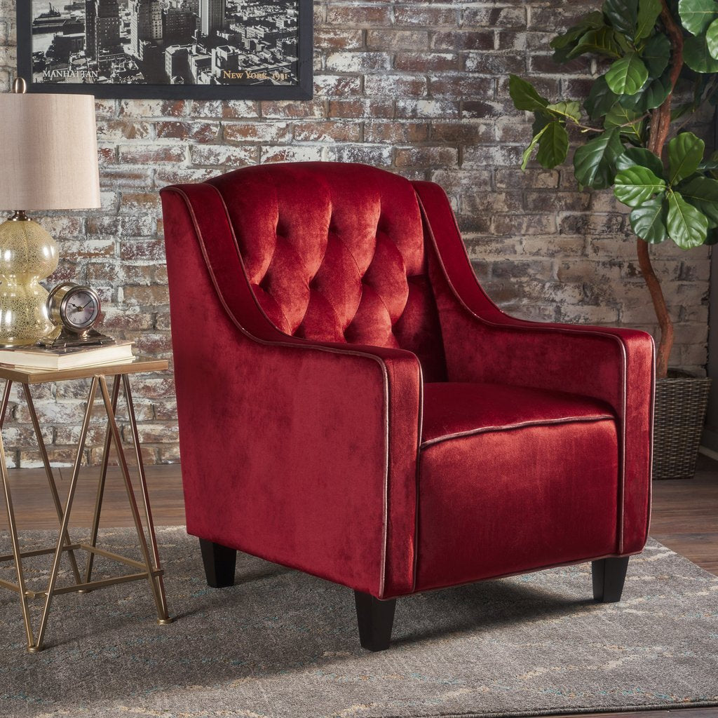 V1041-JSF-5034GARNET-202507151111-00 Lara Two Tone Tufted Garnet New Velvet Club Armchair - Image 1