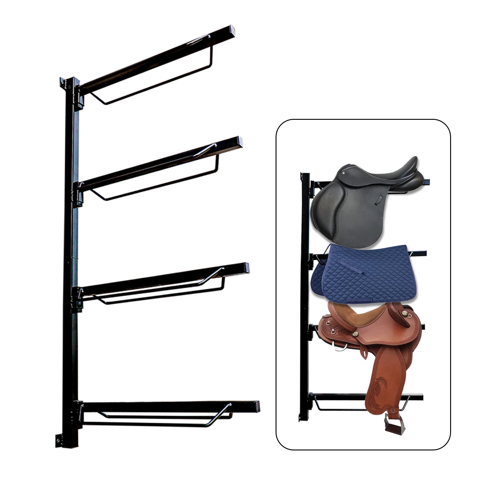 V1060-105-21525-202508141955-00 Samland Foldable 4-Tier Saddle Rack Wall Mounted Saddle Stand Space-Saving Steel Holder for Horse Tack - Image 1