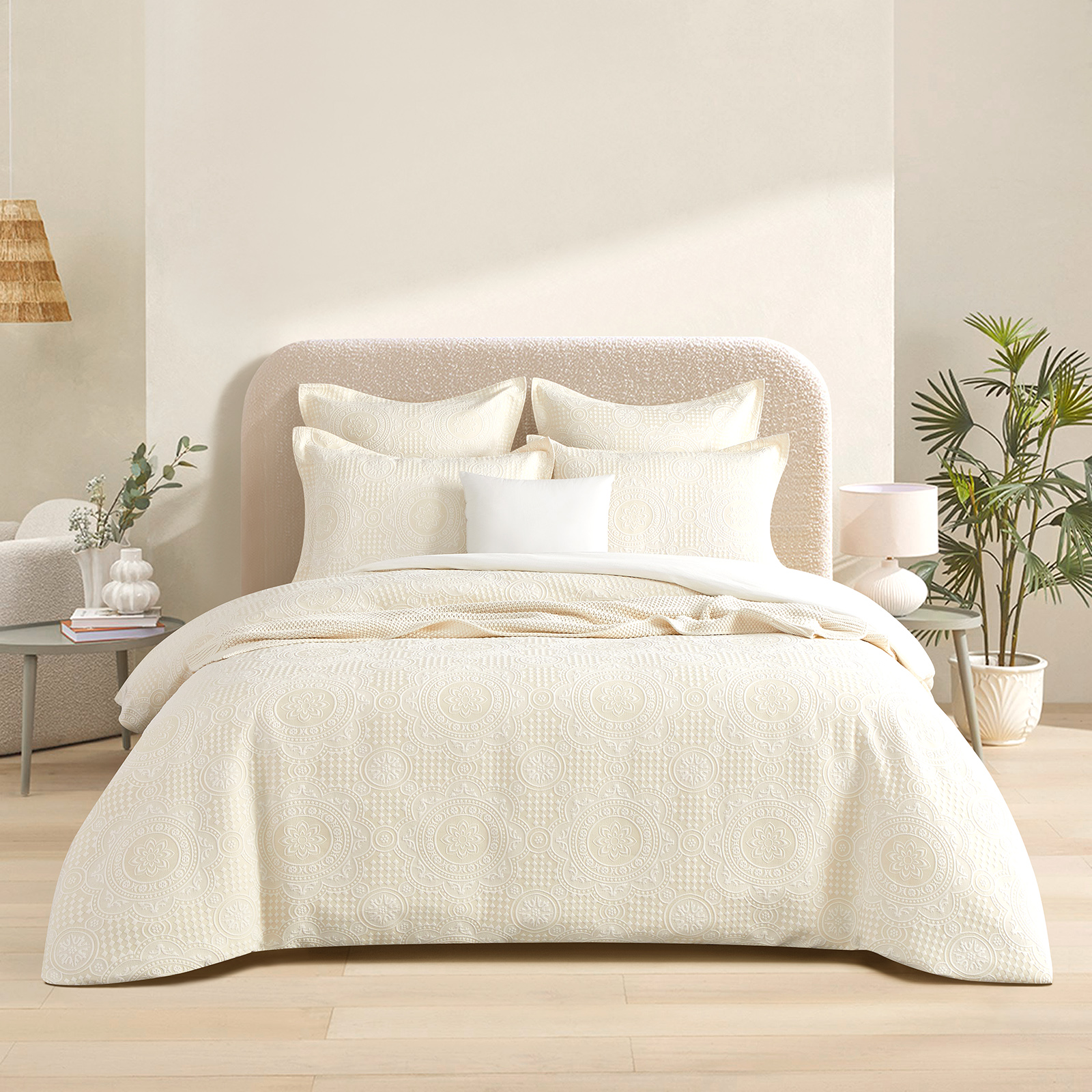 V107-SH331235-202507250955-00 Dakota Beige Jacquard Double Quilt Cover Set by Renee Taylor - Image 1
