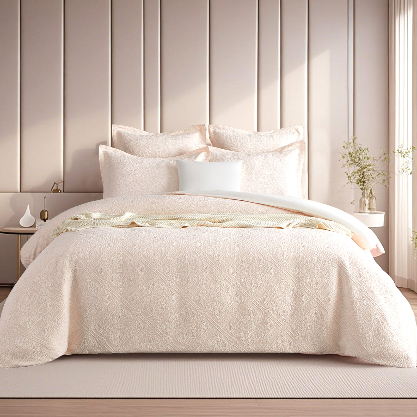 V107-SH331270-202507250952-00 Bella Blush Jacquard King Quilt Cover Set by Renee Taylor - Image 1