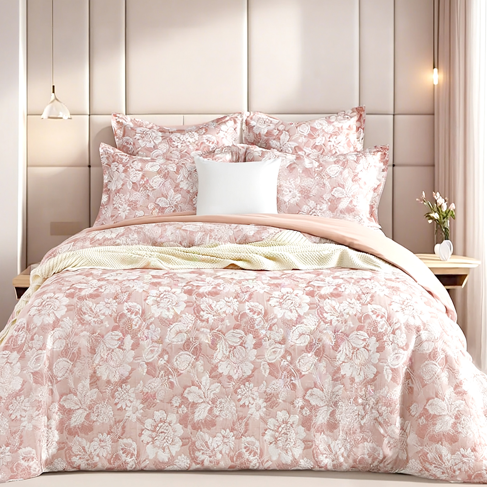 V107-SH331310-202507250953-00 Aura Blush Jacquard Double Quilt Cover Set by Renee Taylor - Image 1
