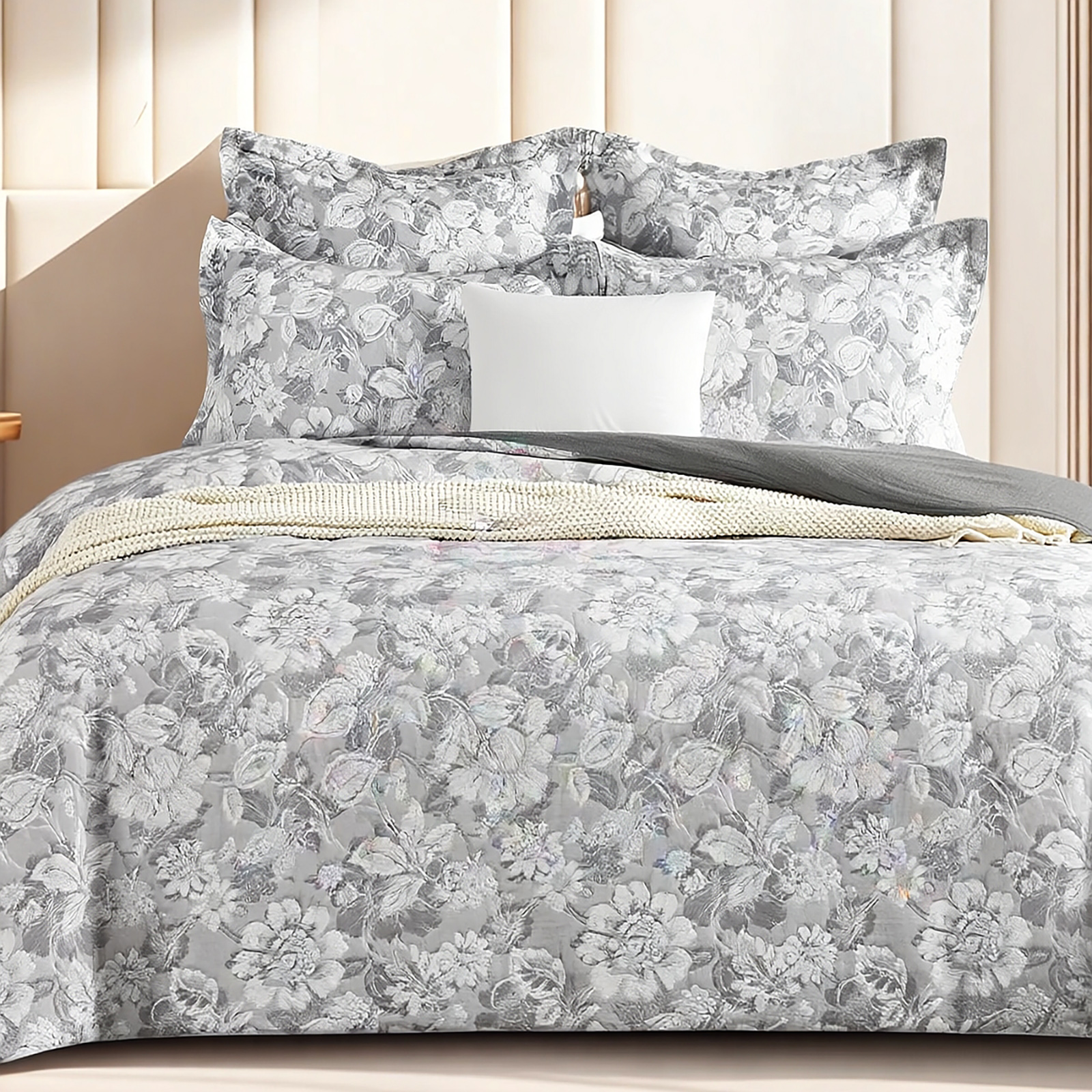 V107-SH331350-202507250955-00 Sigma Charcoal Jacquard Super King Quilt Cover Set by Renee Taylor - Image 1