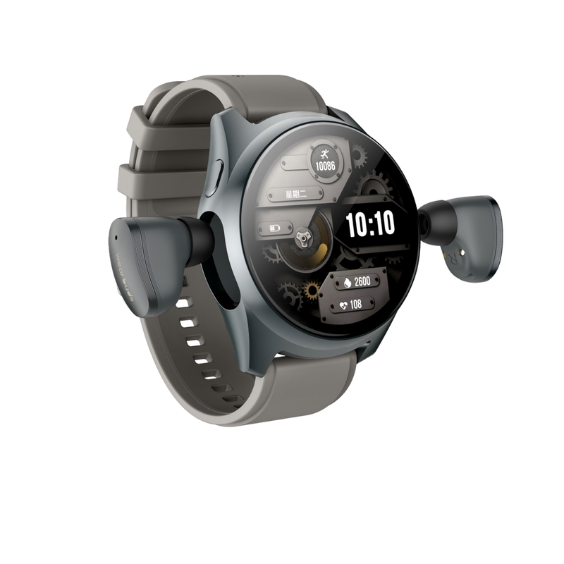 V1077-AIP20250808003-202508142004-00 2-in-1 Smartwatch /Earphones & Charging Dock | 4GB MP3, Health Tracker | Titanium Grey | World’s First Patented - Image 1