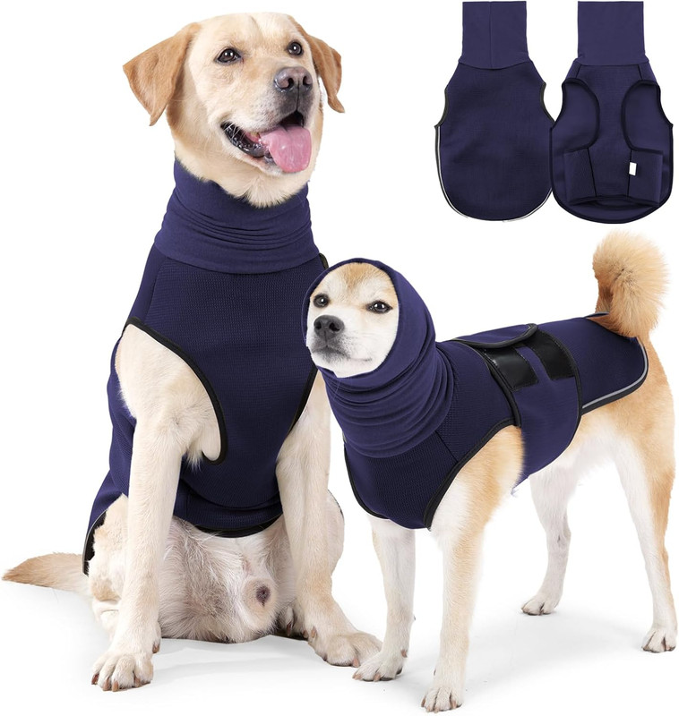 V1079-DOGJACKET001XXLB-202508251834-00 Dog Anxiety Vest and Coat, Vet Visits and Separation - Keep Pet Calm, Dog Jacket for Thunder, Fireworks, Anti Anxiety Vest for Dogs and Cat Body and Ear, Dark Blue, XXL - Image 1
