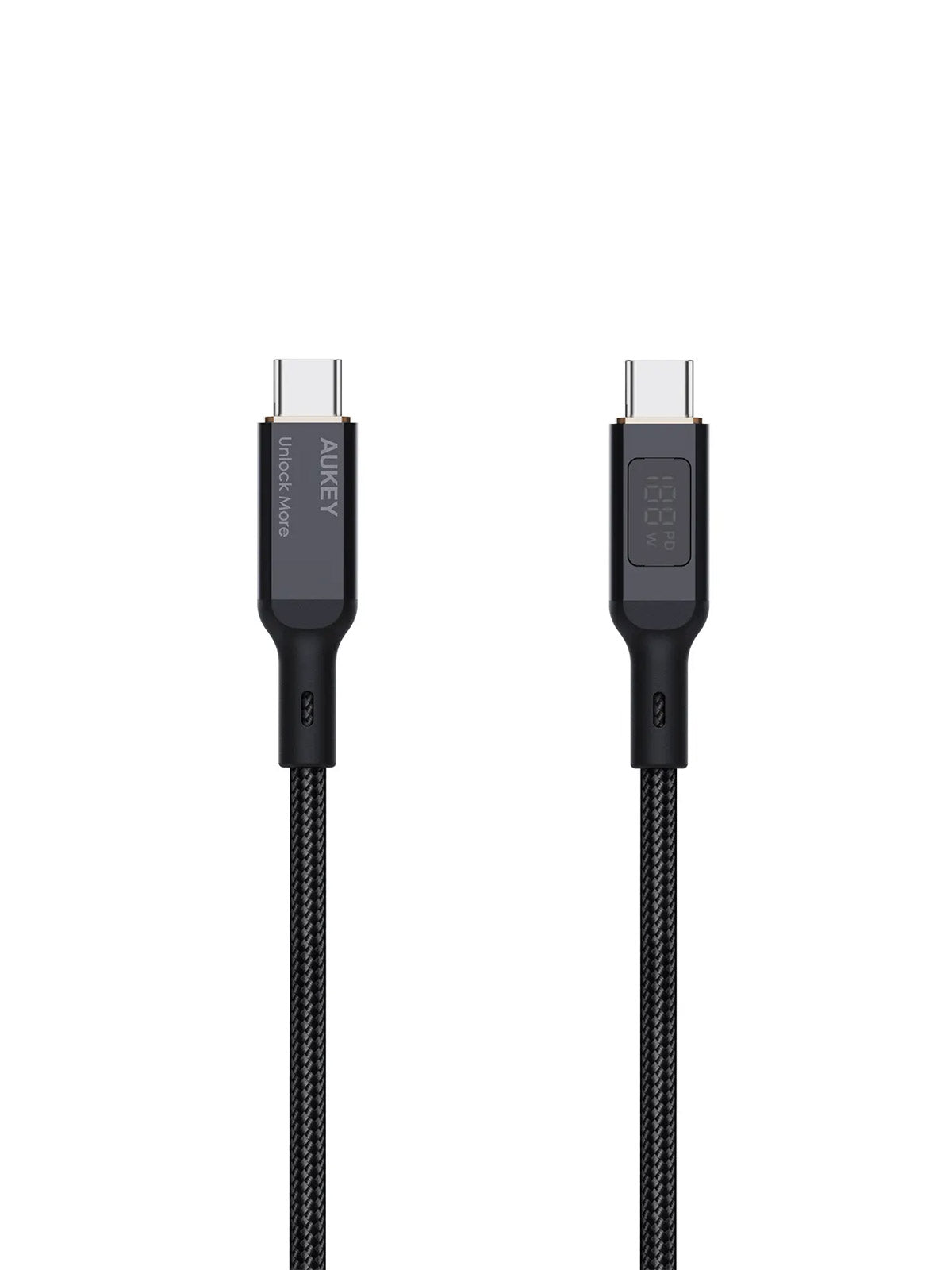 V1089-LLTSN1039906-202509030925-00 Aukey Circlet Blink 100W 1m Nylon Braided USB-C to USB-C Cable with LCD Display (CB-MCC101) - Image 1