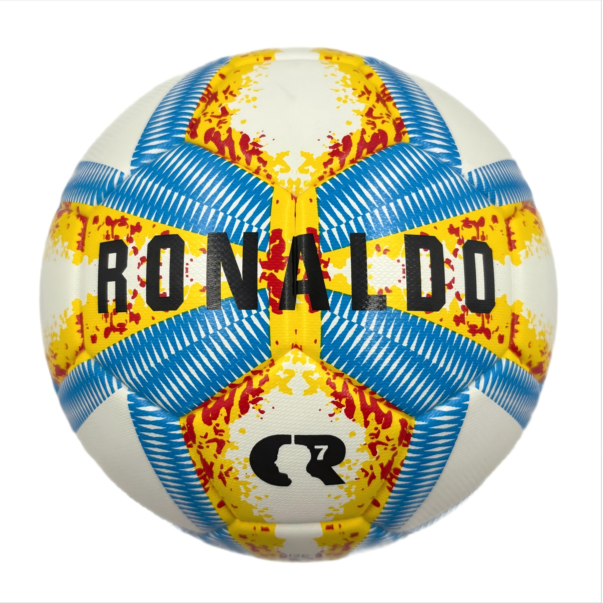 V1102-HYZQ00C09-202509081329-00 A yellow, blue and red football with color matching size5, PU fitting material, Christmas Boxing Day gift, including pump+air needle+net bag set,soccer - Image 1