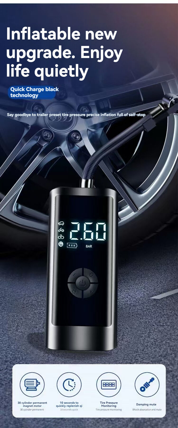 V1106-HEQB-001-202509151030-00 Car portable car motorcycle tire automatic inflator - Image 1