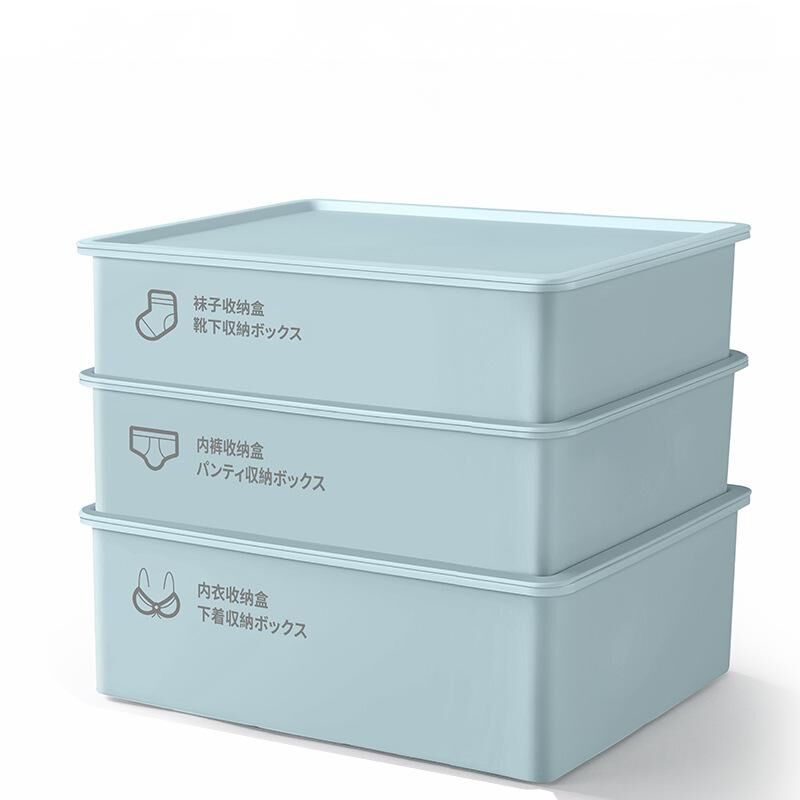 V1107-UNDERWEARPANTIESSOCKSBOX-BLUE-202509301805-00 Underwear Panties Socks Box Close-fitting Clothing Storage Box Drawer Three-piece Cover with Compartment Household - Image 1