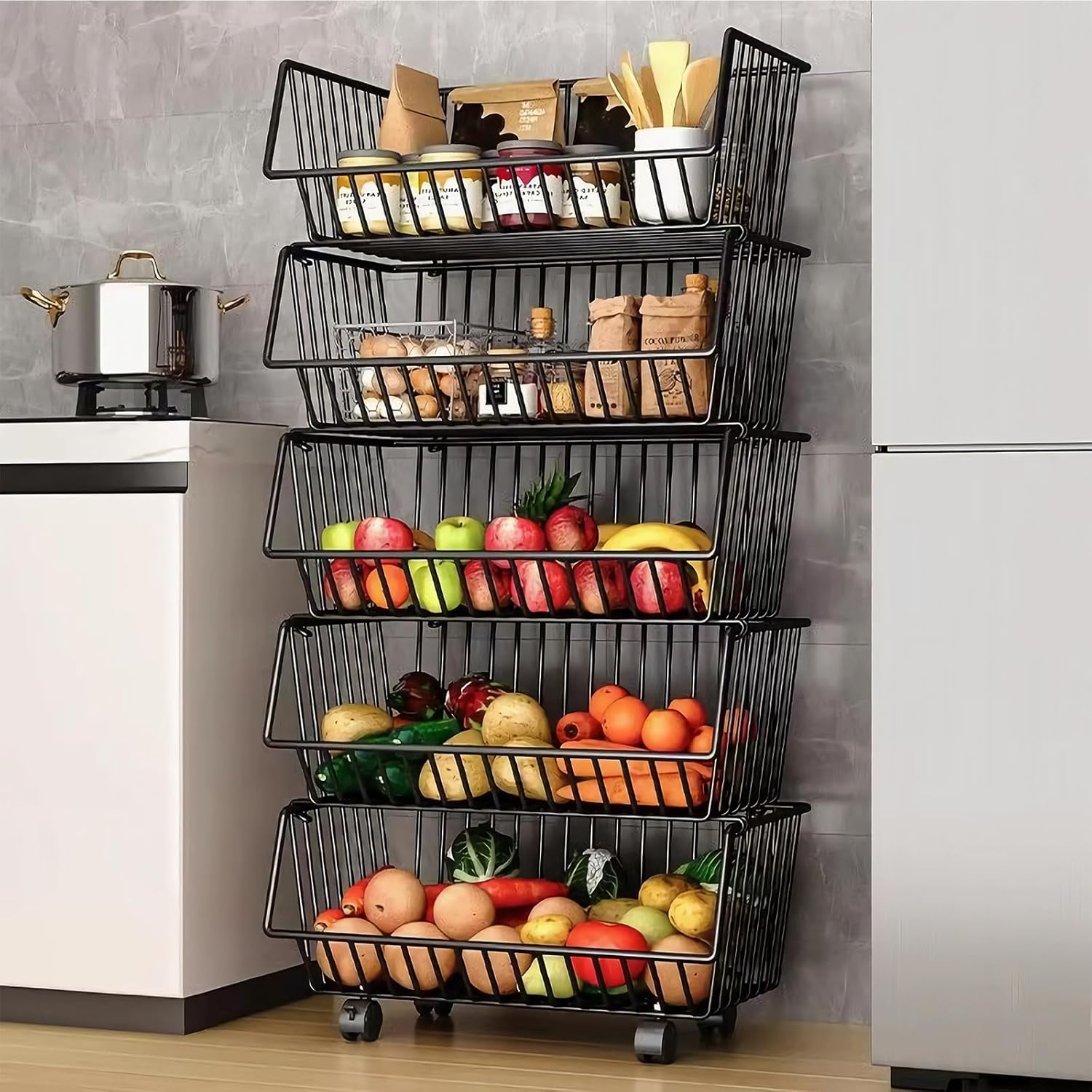 V178-36139-202507301410-00 CARLA HOME Metal 5-Tier Rolling Vegetable and Fruit Basket Cart Stand for Kitchen - Image 1