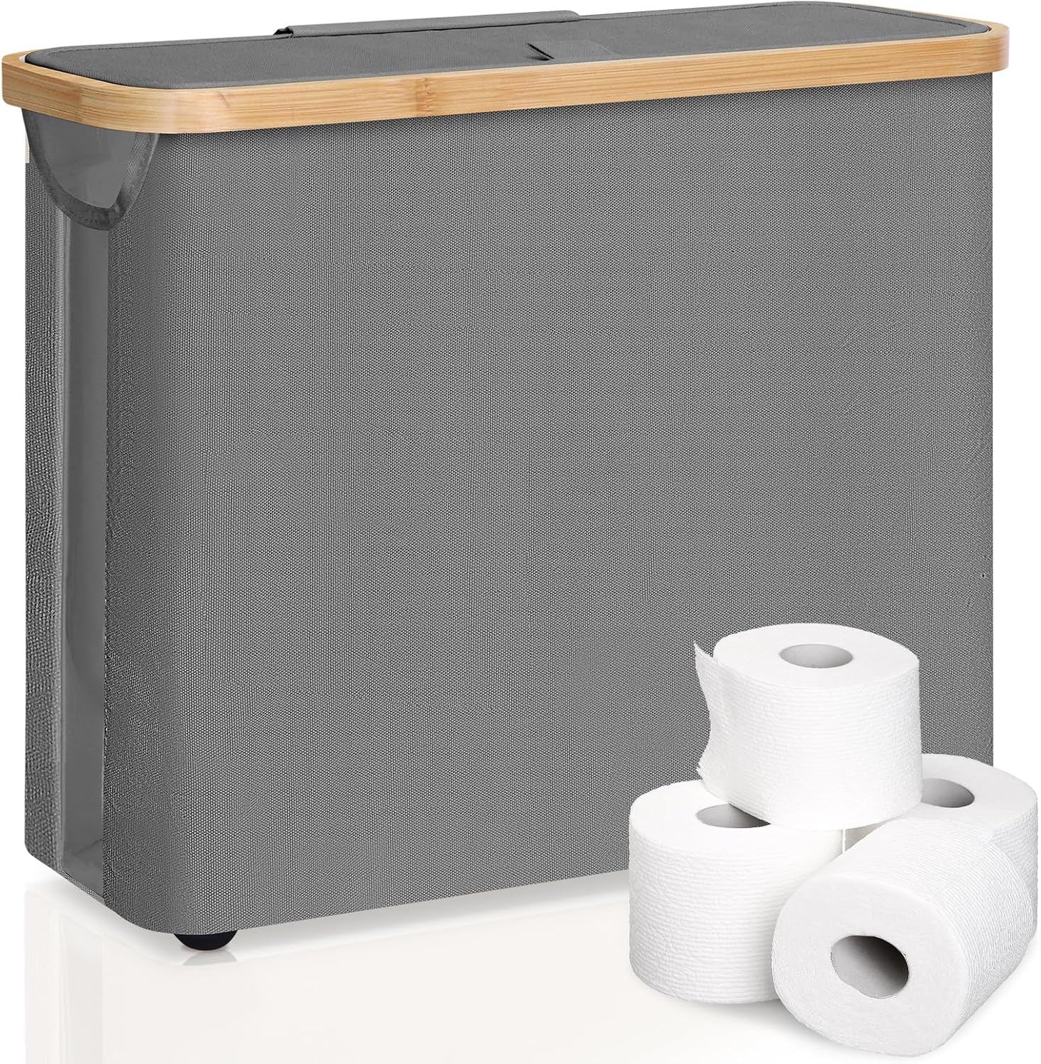 V178-36152-202507301355-00 CARLA HOME Toilet Paper Storage Basket Holds Up to 12 Rolls with Bamboo Lid and Handle for RV Closet (Grey) - Image 1