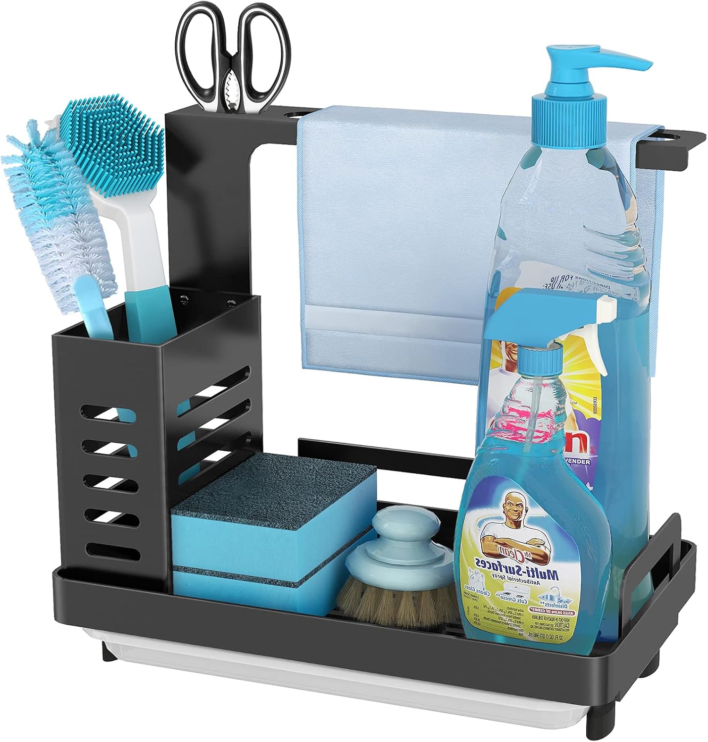 V178-36185-202507301353-00 CARLA HOME Kitchen Sink Caddy Organizer with Sponge, Soap & Brush Storage and Rag Rack, Drain Tray & Utensil Holder - Image 1