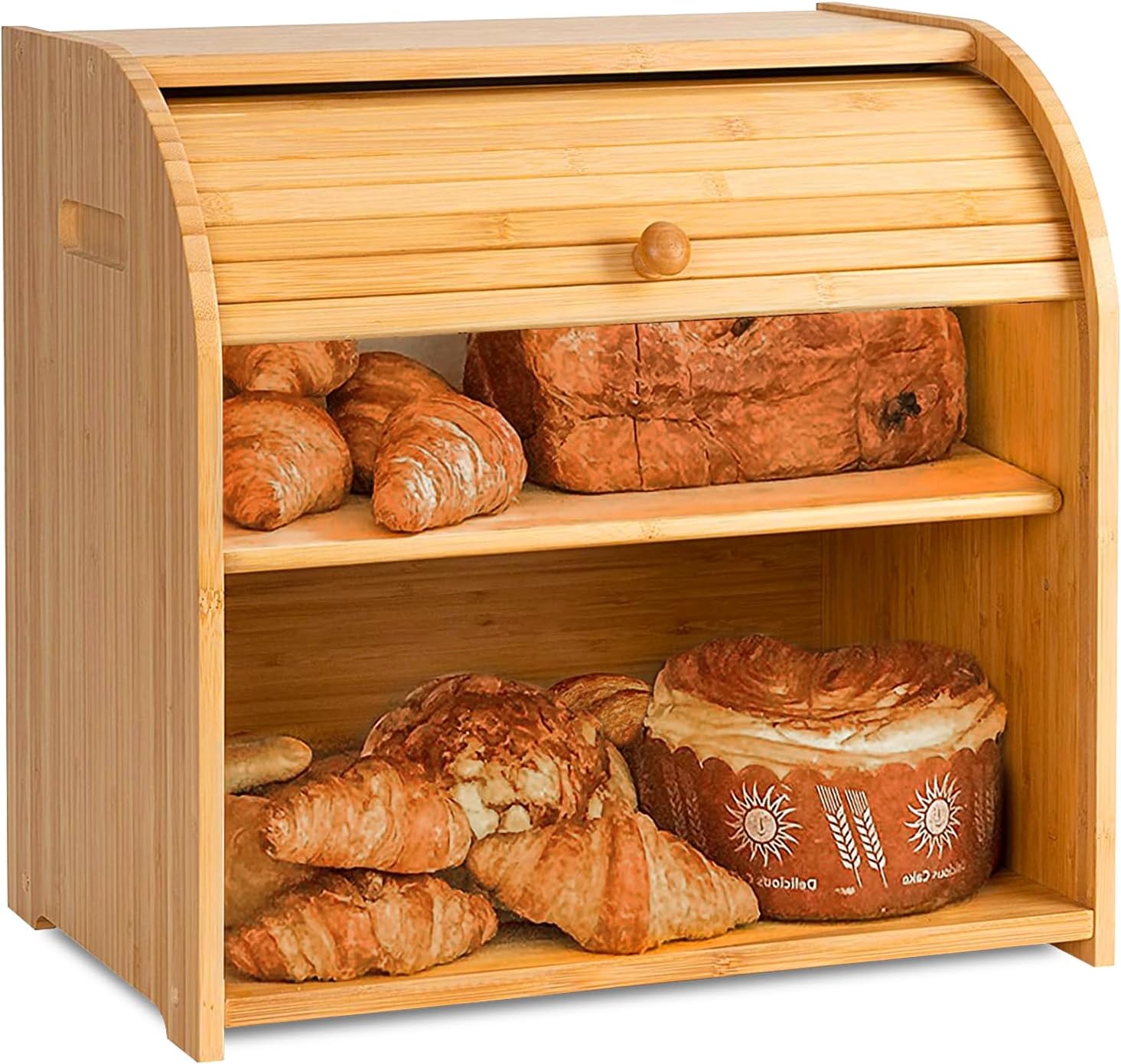 V178-36186-202507301352-00 CARLA HOME Large Bamboo Bread Box Storage Organizer with Roll Top for Kitchen Counter - Image 1
