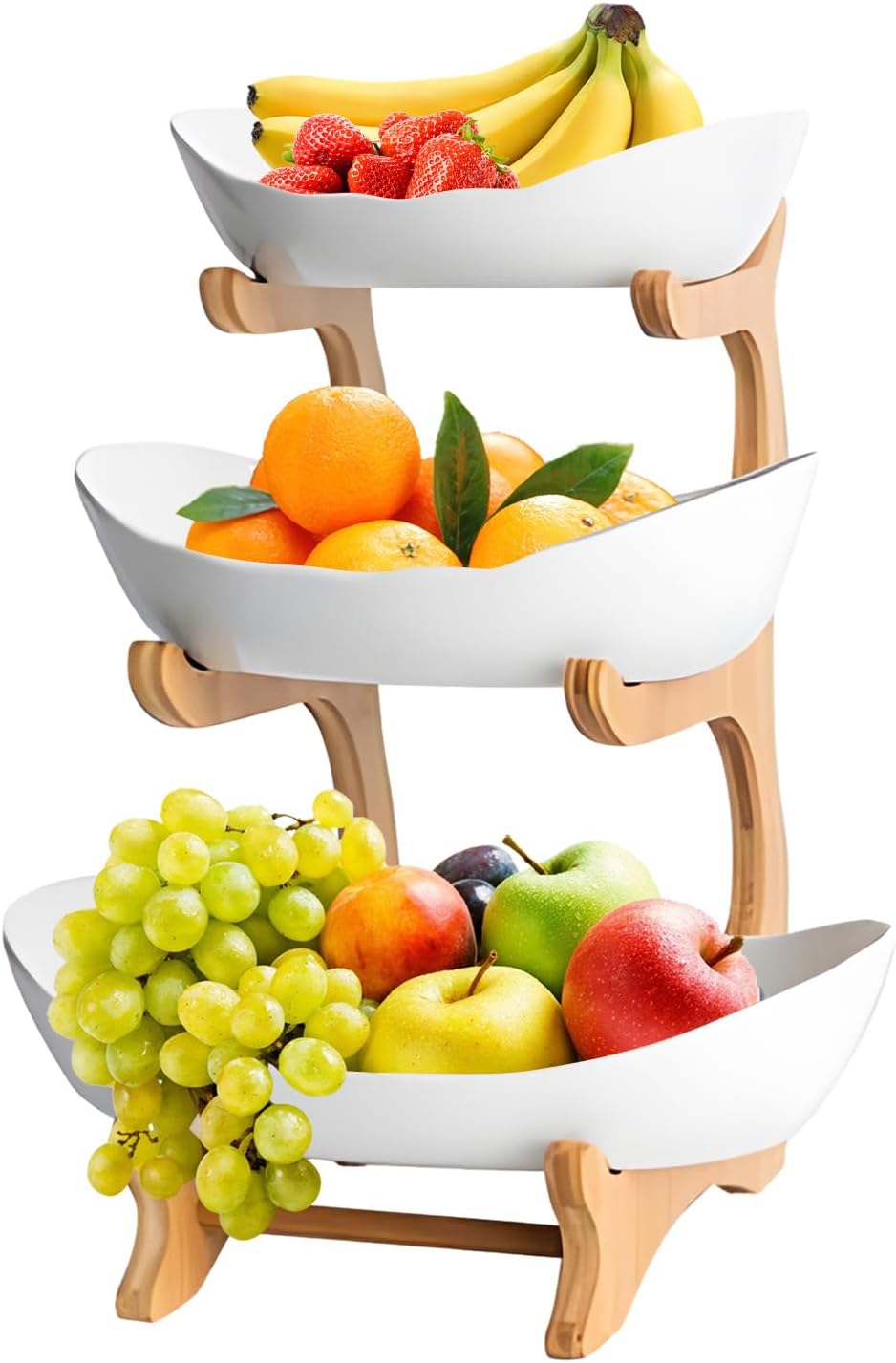 V178-36196-202507301346-00 CARLA HOME 3-Tier Ceramic Fruit Bowl Basket with Bamboo Stand for Kitchen Counter, Snack Tray, Dessert Server & Vegetable Storage Rack - Image 1
