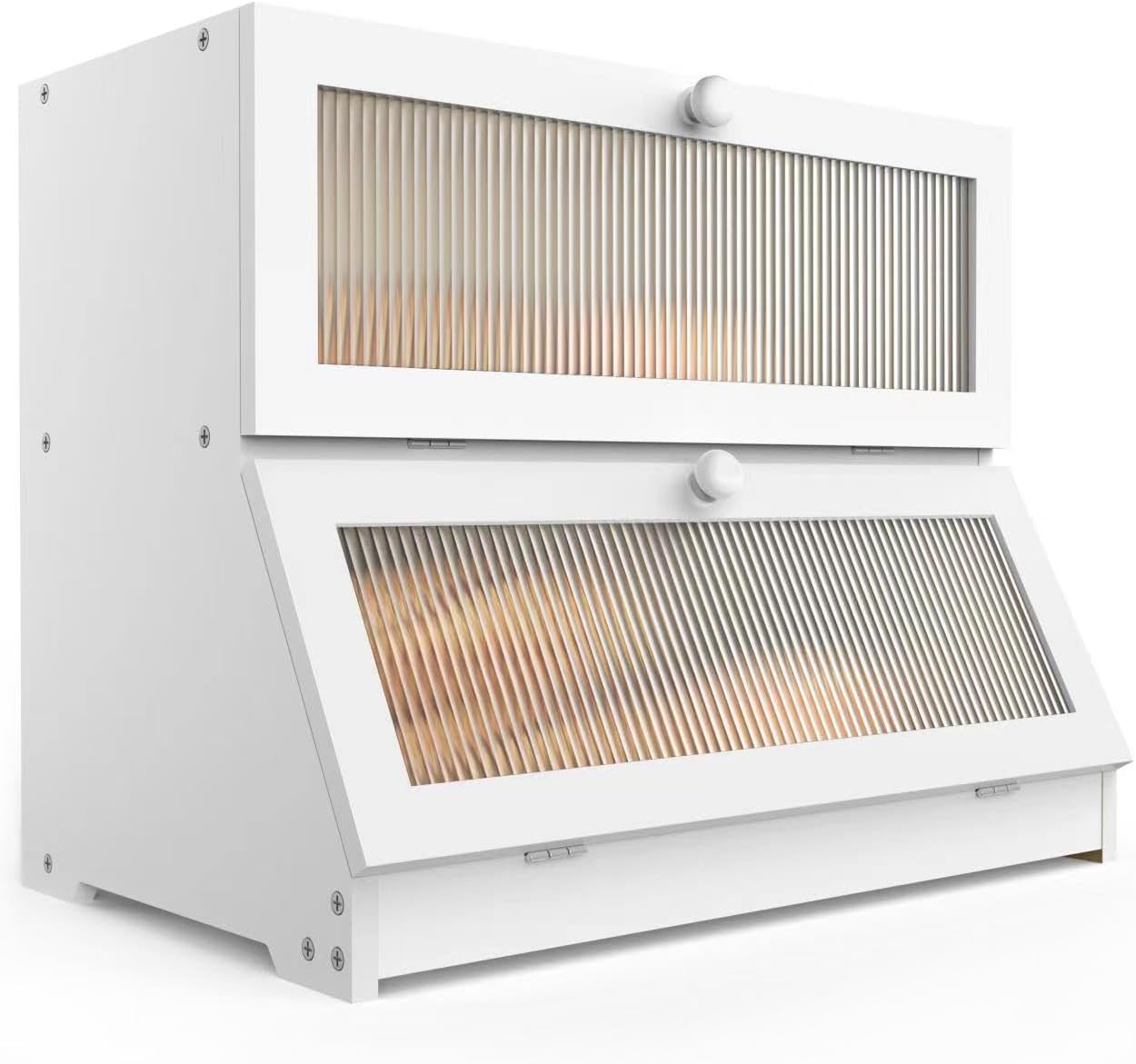 V178-36198-202507301346-00 CARLA HOME Double Layer Bamboo Bread Box for Kitchen Counter - Large Capacity Bread Storage Container with Clear Window, Easy Assembly, Farmhouse Style Bread Holder (White) - Image 1