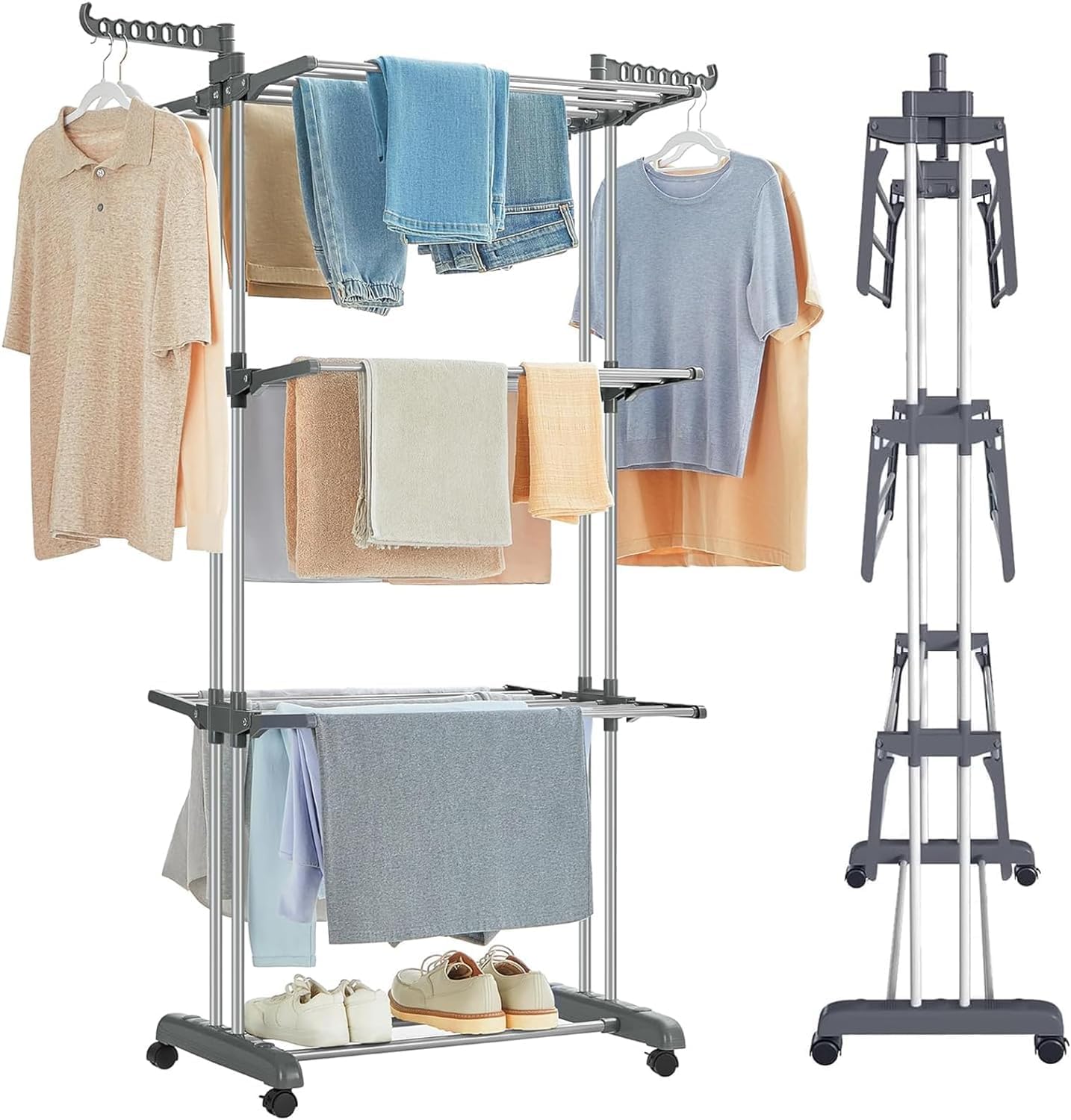 V178-36216-202507301345-00 CARLA HOME Folding Clothes Drying Rack with Wheels and Adjustable Side Wings for Laundry Rack and Clothes Storage (Upgraded Model) - Image 1