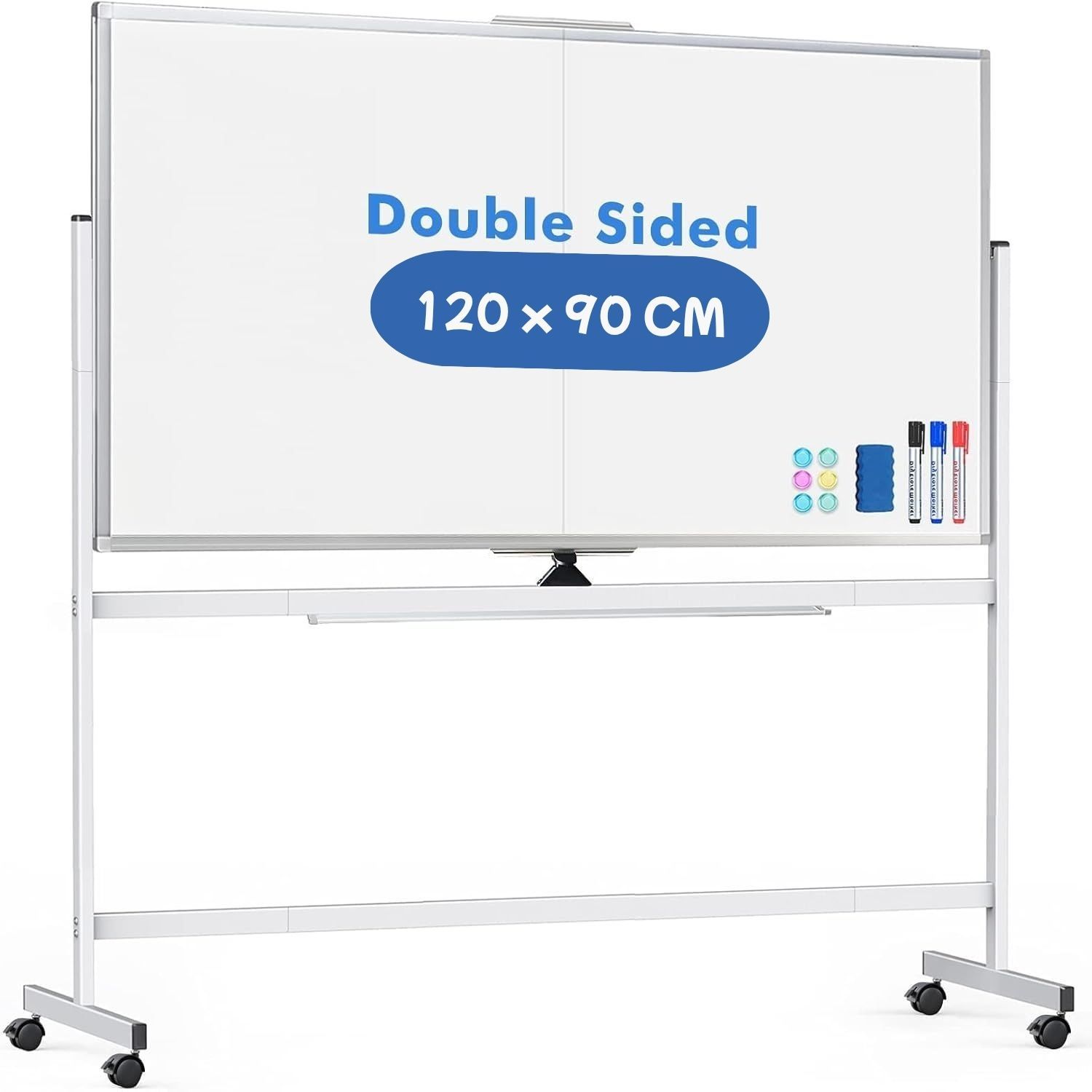V178-36222-202507301341-00 CARLA HOME Double-Sided Magnetic Whiteboard 120x90cm with Wheels, Reversible Design for School, Office & Home - Image 1