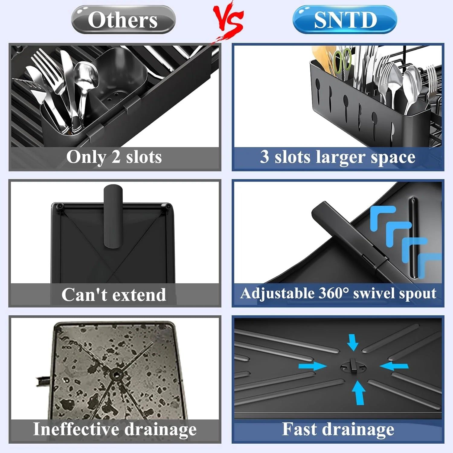 V178-62202-202508050855-00 Large Dish Drying Rack with Drainboard Black - Image 1