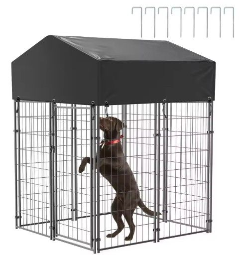 V178-66733-202508050952-00 Small Outdoor Dog Kennel Pet Cage with Roof Cover 125x120x165cm - Image 1