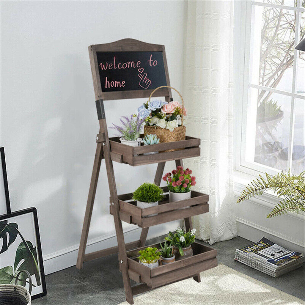 V178-66757-202508051005-00 3 Tier Rustic Wood Plant Stand 38CM Corner Shelf - Image 1