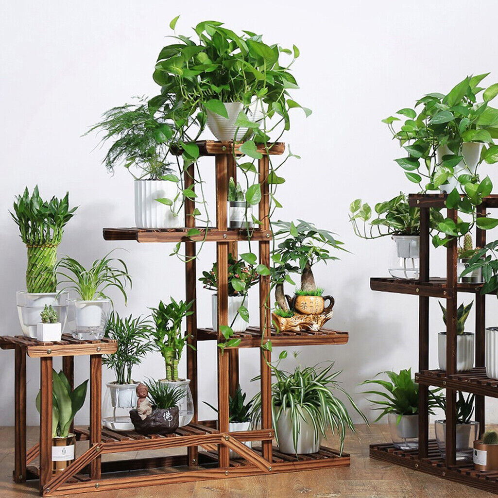 V178-66769-202508051015-00 5-Tier Wooden Plant Stand Flower Display Shelf Indoor Outdoor Garden - Image 1