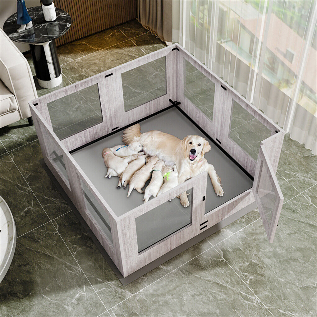 V178-66780-202508051020-00 Dog Whelping Box 8 Panels Puppy Pen with Pad - Image 1