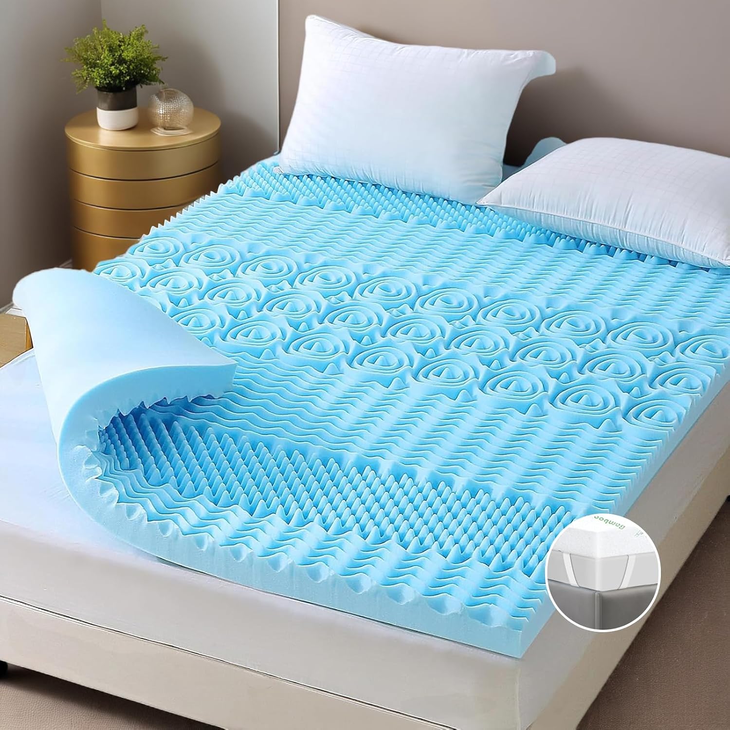 V178-66889-202508050852-00 Queen Memory Foam Mattress Topper 7-Zone Bamboo Cover Breathable - Image 1