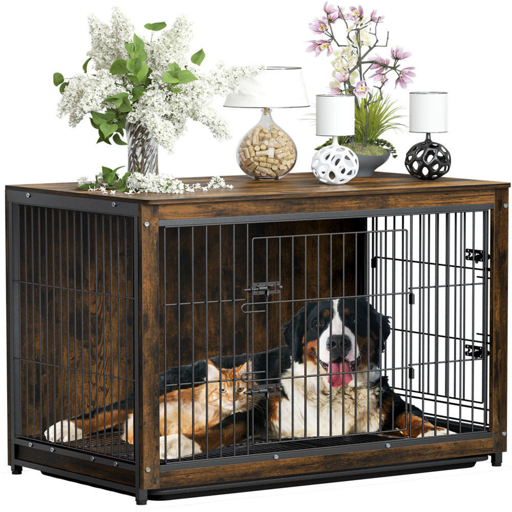 V178-66973-202508050935-00 Large Wooden Dog Crate Kennel End Table Nightstand 100x59x74cm - Image 1