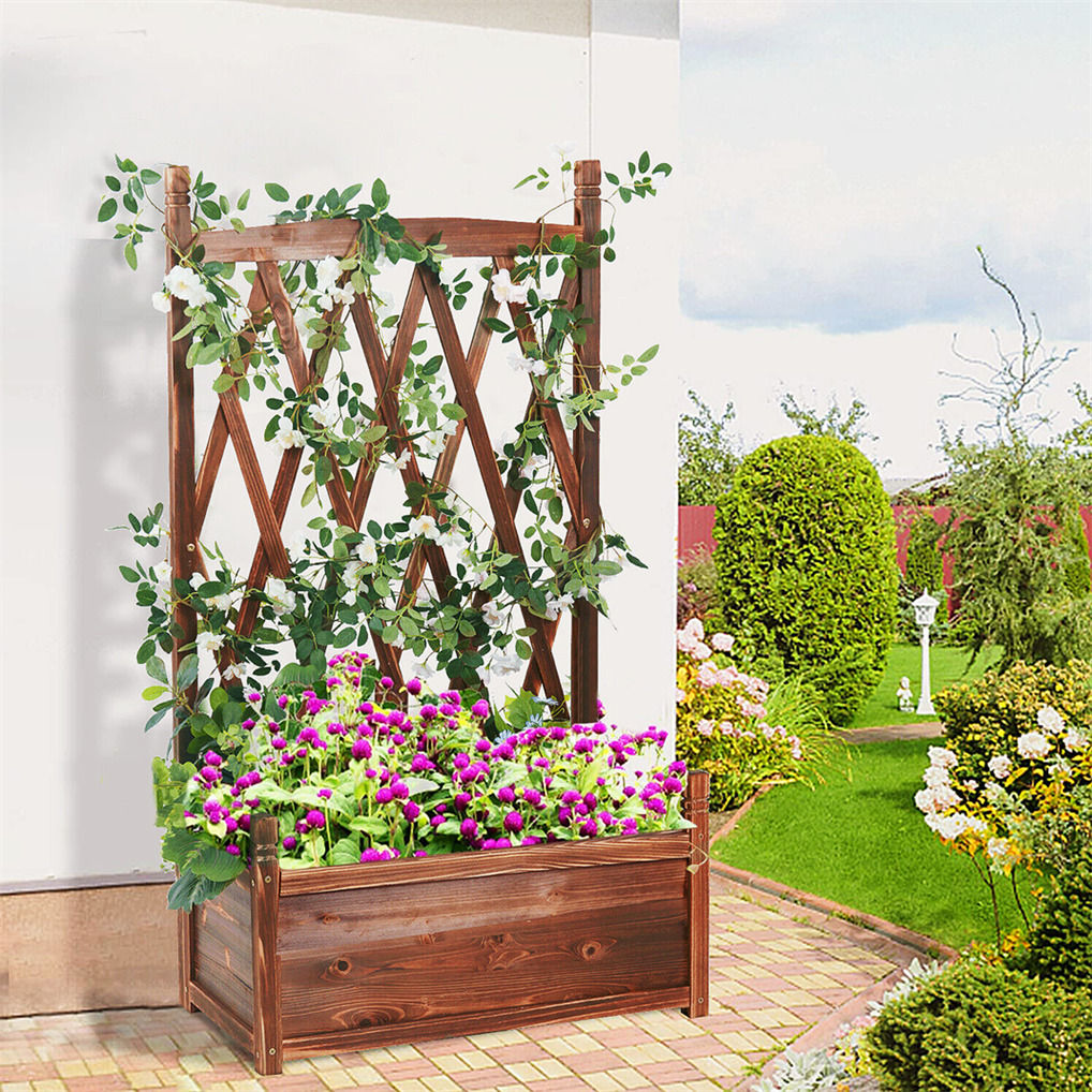 V178-66990-202508050945-00 Elevated Wooden Planter Box L-64x36.5x115cm with Trellis - Image 1