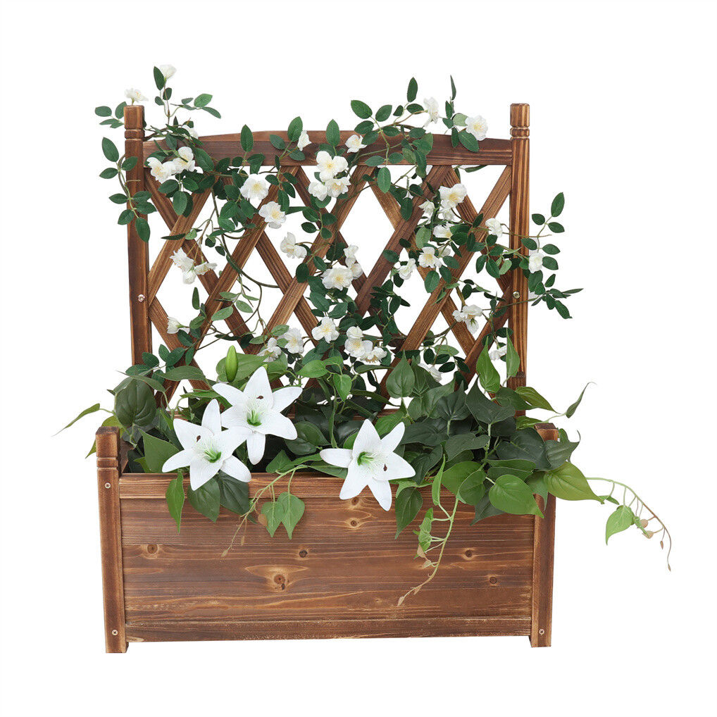 V178-66991-202508050945-00 Elevated Small Wooden Planter Box 64x37x76cm with Trellis - Image 1