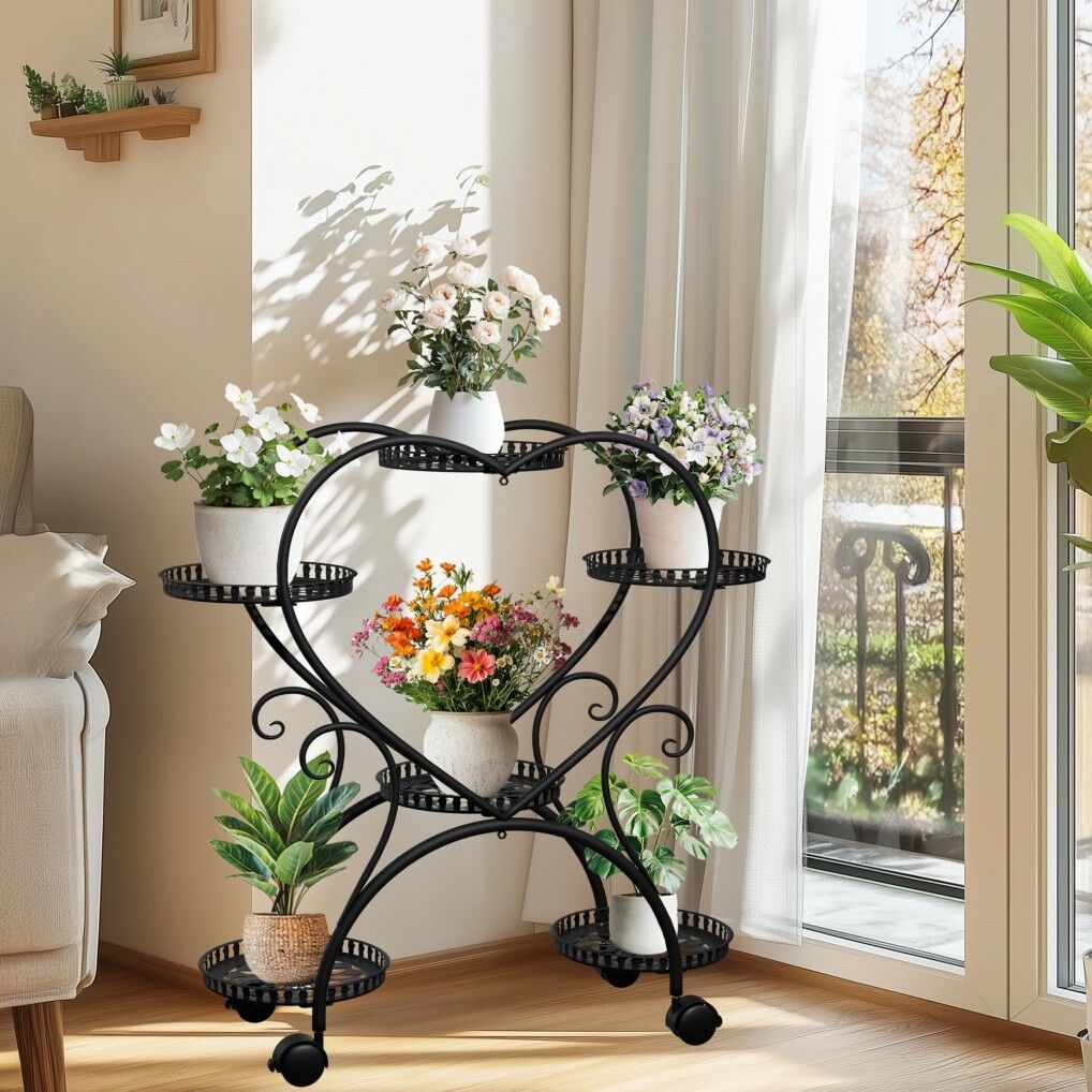 V178-66993-202508050945-00 Rolling Metal Plant Stand Indoor Outdoor Garden Display Shelf - Image 1