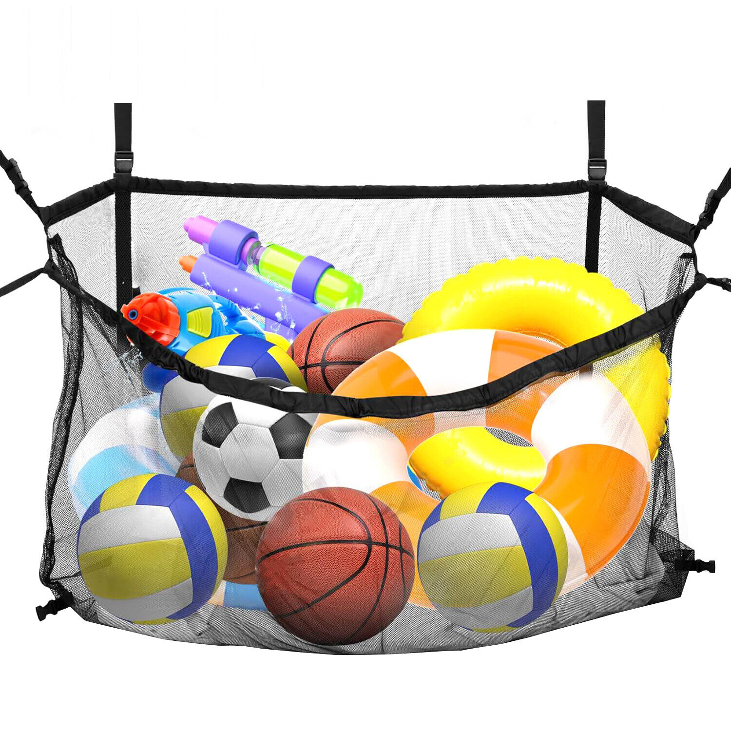 V178-67044-202508051020-00 145x145CM Heavy Duty Pool Toy Storage Net Bag Adjustable Organizer - Image 1